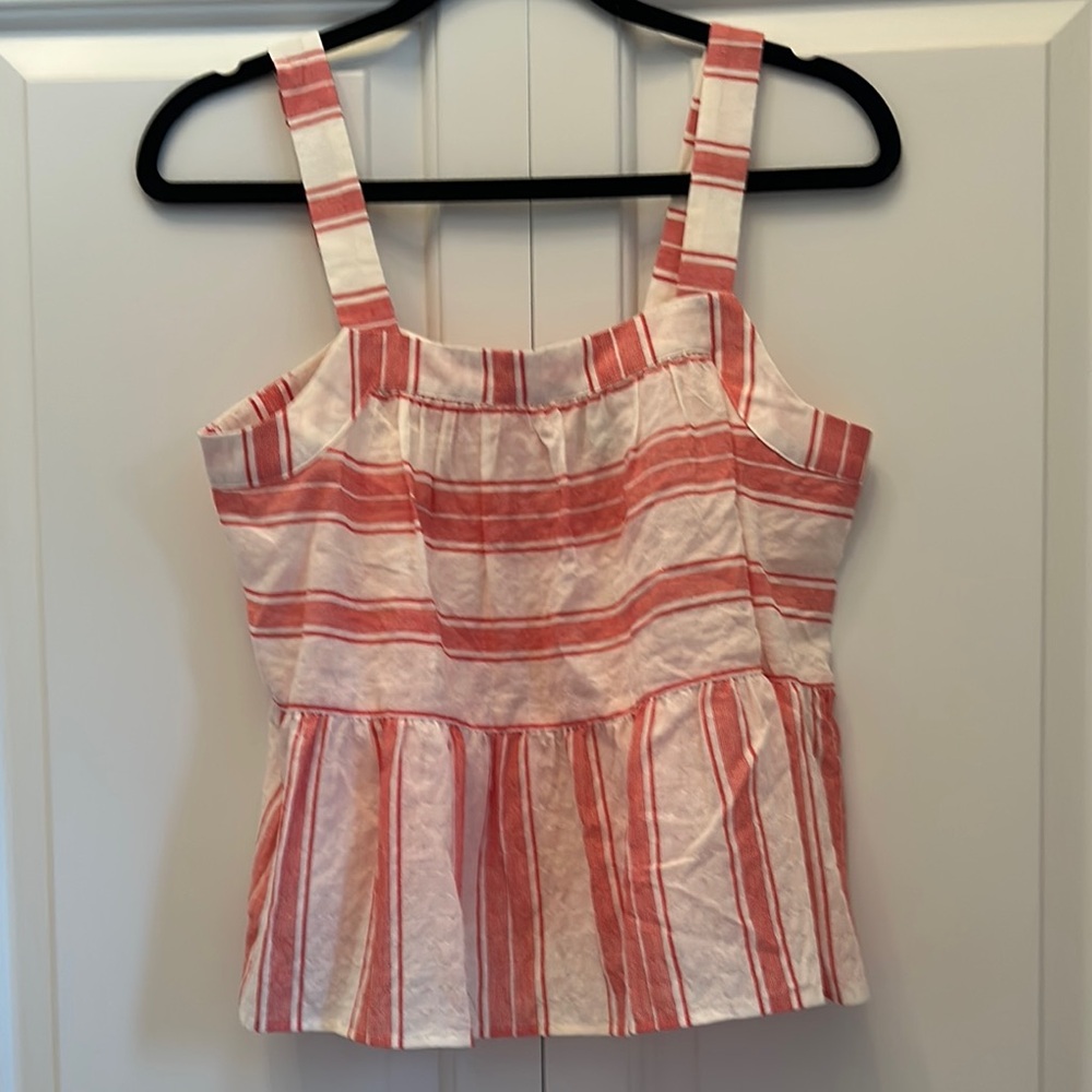LOFT Red and White Smocked Peplum Tank Top Size S